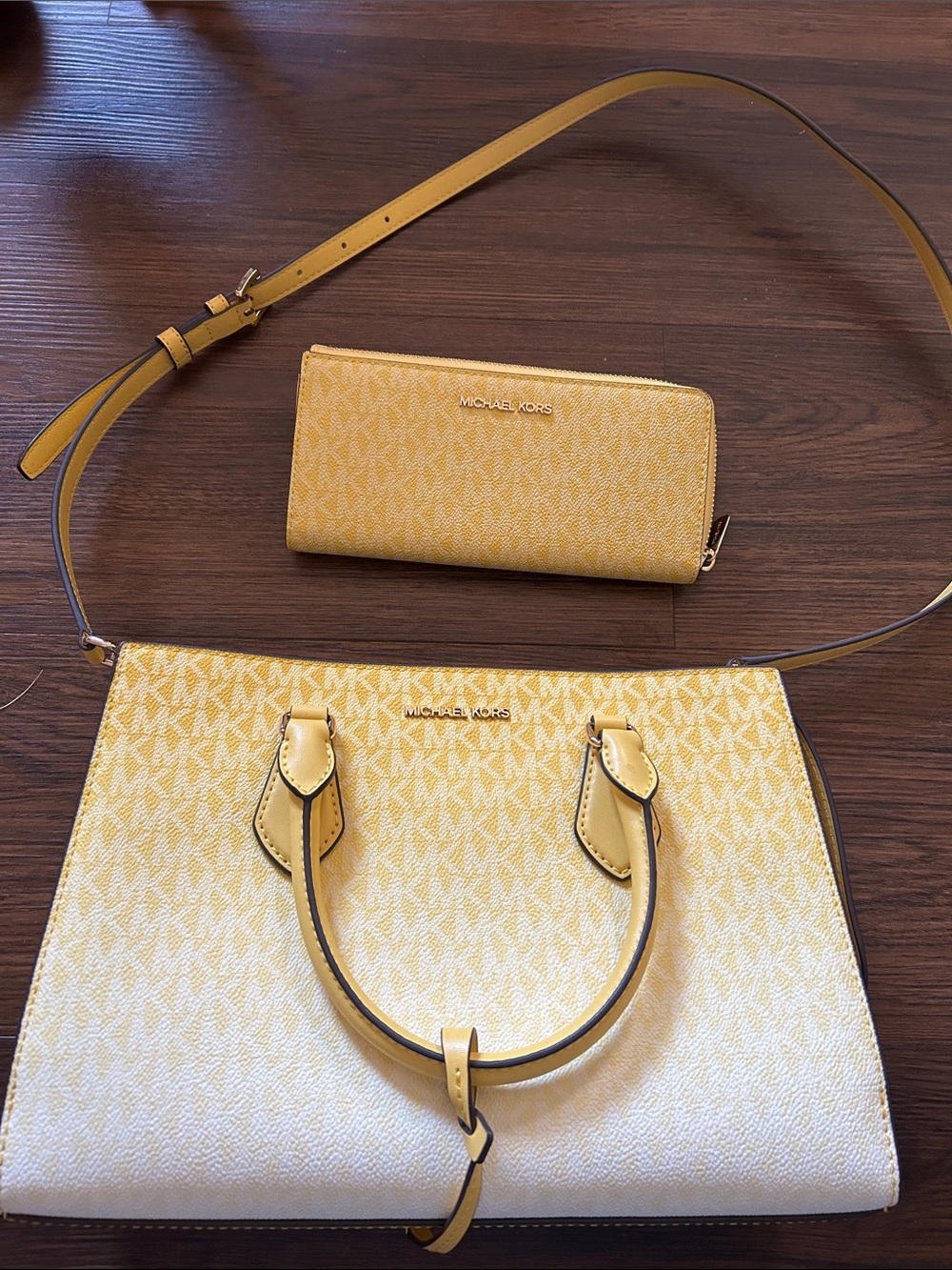 Michael Kors Yellow Monogram Tote with Matching Zip Wallet